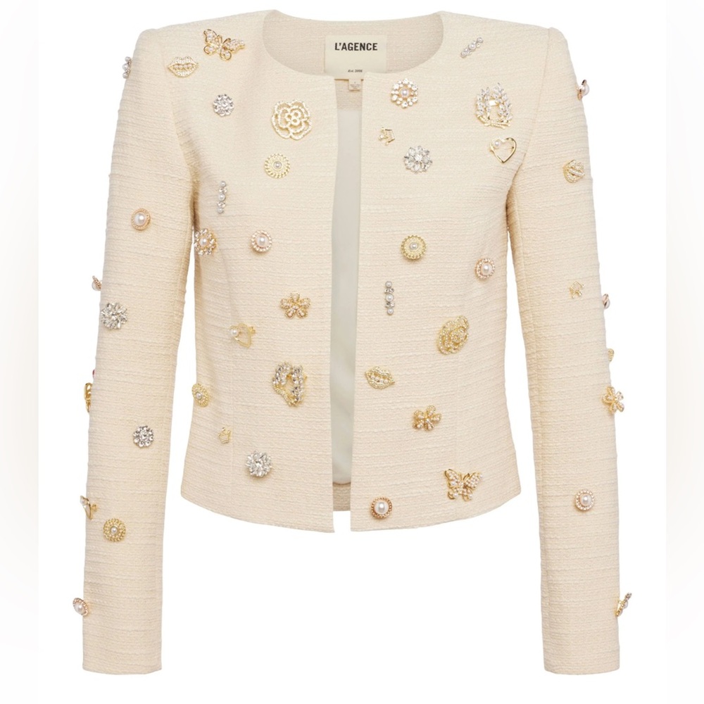 L’Agence Tayla Embellished Boucle Jacket